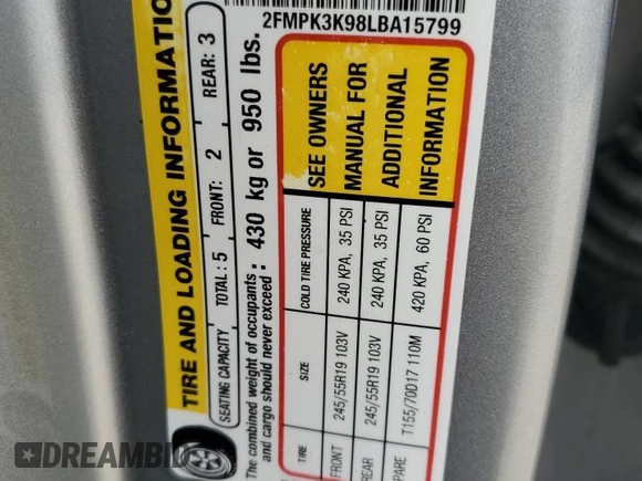 2020 Ford Edge Titanium с VIN 2FMPK3K98LBA15799, выставлен на аукционе Copart как лот 46196085 с пробегом Не указан миль и На запчасти • Non repairable. История ставок и продаж доступна на DreamBid. Изображение 14.