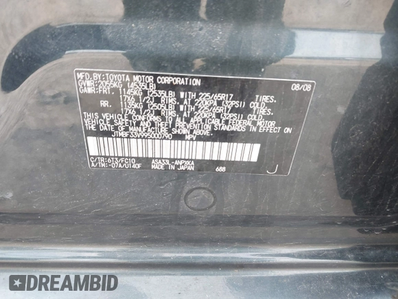 2009 Toyota RAV4 with VIN JTMBF33V995000790, listed as a IAAI auction lot 41901673 with 154,174 mi miles. Bid and sale history available at carsss.com. Image 9.