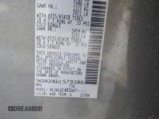 2020 Nissan Pathfinder SL with VIN 5N1DR2CN1LC579380, listed as a Copart auction lot 63641125 with 68,933 mi miles and Salvage title. Bid and sale history available at DreamBid. Image 13.