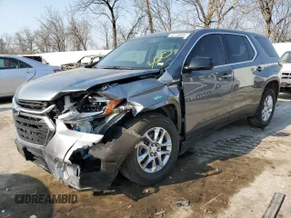 2020 Chevrolet Traverse LS z VIN 1GNERFKWXLJ140272, wystawiony jako Copart lot #48735895 z przebiegiem 109 945 mil mil oraz Szkoda całkowita • Salvage title. Historia ofert i sprzedaży dostępna na DreamBid. Obrazek 1.