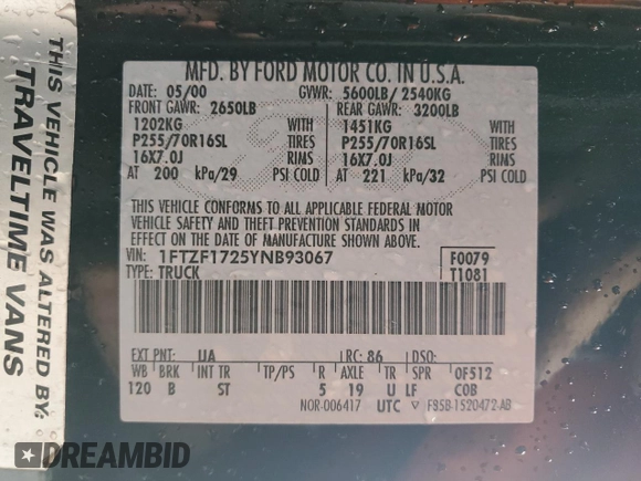 2000 Ford F-150 XL with VIN 1FTZF1725YNB93067, listed as a Copart auction lot 86750464 with Not provided miles and Salvage title. Bid and sale history available at DreamBid. Image 12.