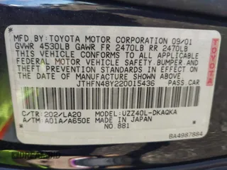 2002 Lexus SC with VIN JTHFN48Y220015436, listed as a IAAI auction lot 42142448 with Not Provided miles. Bid and sale history available at carsss.com. Image 9.