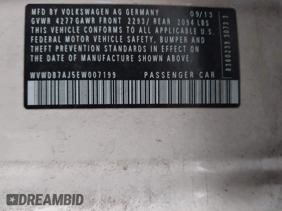 2014 Volkswagen Golf with VIN WVWDB7AJ5EW007199, listed as a IAAI auction lot 42473466 with 135,174 mi miles and . Bid and sale history available at DreamBid. Image 9.