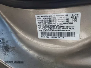 2010 Honda Odyssey Touring с VIN 5FNRL3H93AB069531, выставлен на аукционе IAAI как лот 42462835 с пробегом 241 297 миль миль и . История ставок и продаж доступна на DreamBid. Изображение 9.