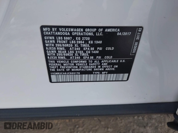 2018 Volkswagen Atlas SEL Premium z VIN 1V2NR2CA5JC503176, wystawiony jako IAAI lot #41294344 z przebiegiem 97 699 mil mil oraz . Historia ofert i sprzedaży dostępna na DreamBid. Obrazek 9.