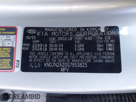 2016 Kia Soul with VIN KNDJN2A20G7853825, listed as a IAAI auction lot 41604997 with 133,624 mi miles. Bid and sale history available at carsss.com. Image 9.