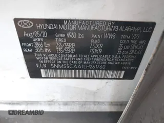 2020 Hyundai Santa Fe Limited with VIN 5NMS5CAA1LH261760, listed as a IAAI auction lot 41293649 with 119,153 mi miles. Bid and sale history available at carsss.com. Image 9.