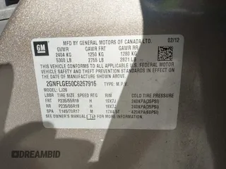 2012 Chevrolet Equinox LTZ with VIN 2GNFLGE50C6267916, listed as a IAAI auction lot 41585391 with 144,853 mi miles. Bid and sale history available at carsss.com. Image 9.