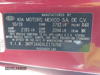 2020 Kia Forte LXS with VIN 3KPF24ADXLE179768, listed as a IAAI auction lot 41750635 with 64,324 mi miles. Bid and sale history available at carsss.com. Image 9.