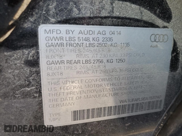 2014 Audi allroad Premium Plus with VIN WA1UFAFL9EA153740, listed as a Copart auction lot 75589184 with 112,443 mi miles and Clean Title. Bid and sale history available at carsss.com. Image 12.