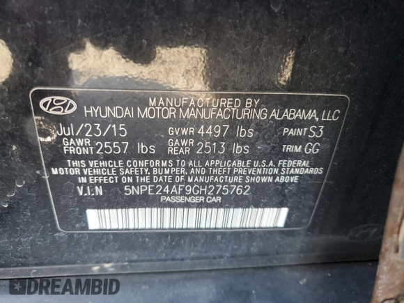 2016 Hyundai Sonata SE z VIN 5NPE24AF9GH275762, wystawiony jako Copart lot #57659225 z przebiegiem 190 229 mil mil oraz Szkoda całkowita • Salvage title. Historia ofert i sprzedaży dostępna na DreamBid. Obrazek 12.