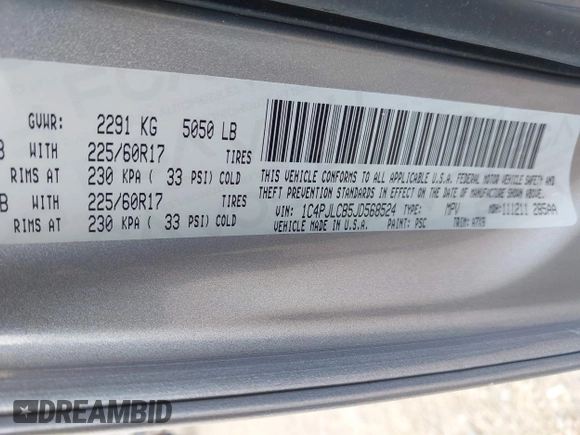 2018 Jeep Cherokee Latitude Tech Connect z VIN 1C4PJLCB5JD568524, wystawiony jako IAAI lot #42542664 z przebiegiem 82 370 mil mil oraz . Historia ofert i sprzedaży dostępna na DreamBid. Obrazek 9.