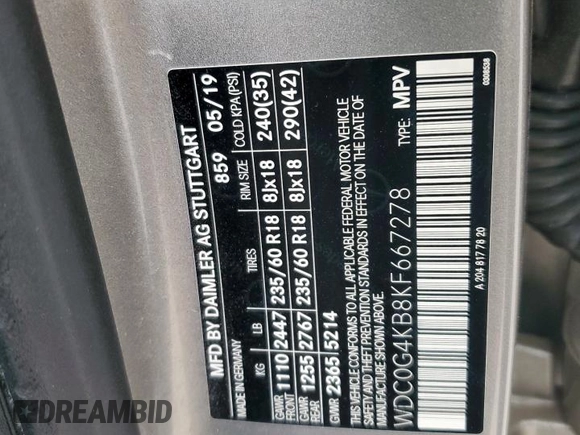 2019 Mercedes-Benz GLC 300 z VIN WDC0G4KB8KF667278, wystawiony jako Copart lot #51425385 z przebiegiem 61 175 mil mil oraz Szkoda całkowita • Salvage title. Historia ofert i sprzedaży dostępna na DreamBid. Obrazek 14.