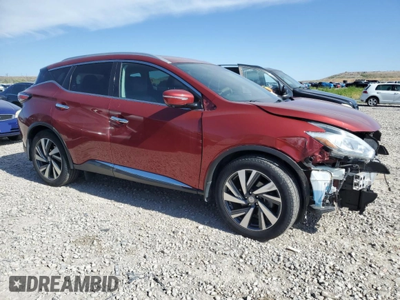 2015 Nissan Murano Platinum with VIN 5N1AZ2MH4FN284018, listed as a Copart auction lot 57793505 with 68,990 mi miles and Salvage title. Bid and sale history available at DreamBid. Image 4.