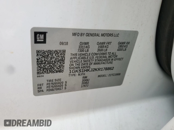 2019 GMC Yukon XL Denali with VIN 1GKS1HKJ2KR178862, listed as a Copart auction lot 86518184 with 44,228 mi miles and Salvage Title. Bid and sale history available at carsss.com. Image 13.