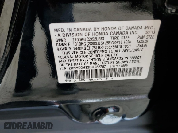 2013 Acura MDX Tech Pkg with VIN 2HNYD2H32DH522707, listed as a Copart auction lot 73629934 with 177,524 mi miles and Salvage Title. Bid and sale history available at carsss.com. Image 13.