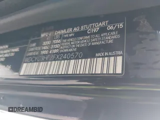 2015 Mercedes-Benz G-Class G 550 with VIN WDCYC3HF2FX240570, listed as a IAAI auction lot 41824525 with 54,985 mi miles. Bid and sale history available at carsss.com. Image 9.
