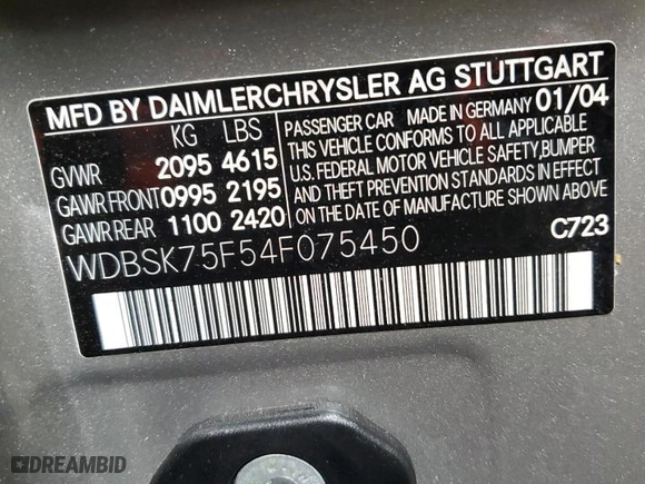 2004 Mercedes-Benz SL-Class with VIN WDBSK75F54F075450, listed as a Copart auction lot 44590525 with 49,967 mi miles and Clean Title. Bid and sale history available at carsss.com. Image 12.