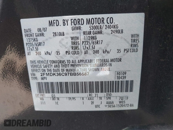 2007 Ford Edge SE z VIN 2FMDK36C97BB56587, wystawiony jako IAAI lot #42151862 z przebiegiem 241 855 mil mil oraz . Historia ofert i sprzedaży dostępna na DreamBid. Obrazek 9.