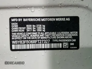 2024 BMW i4 xDrive40 z VIN WBY83FB06RFT27327, wystawiony jako Copart lot #84040704 z przebiegiem 5 137 mil mil oraz Szkoda całkowita • Salvage title. Historia ofert i sprzedaży dostępna na DreamBid. Obrazek 13.