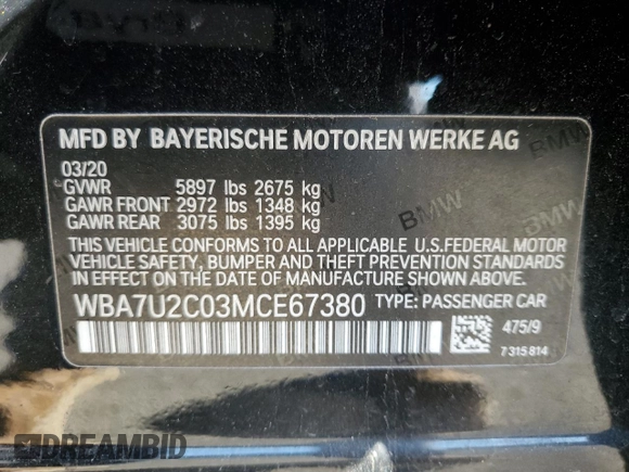 2021 BMW 7 Series 750i xDrive with VIN WBA7U2C03MCE67380, listed as a Copart auction lot 48050355 with 49,353 mi miles and Salvage Title. Bid and sale history available at carsss.com. Image 12.