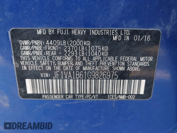2016 Subaru WRX with VIN JF1VA1B61G9826975, listed as a IAAI auction lot 41511402 with 86,000 mi miles. Bid and sale history available at carsss.com. Image 9.