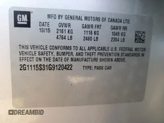 2016 Chevrolet Impala LT with VIN 2G1115S31G9120422, listed as a Copart auction lot 48787135 with 179,531 mi miles and Salvage Title. Bid and sale history available at DreamBid. Image 14.