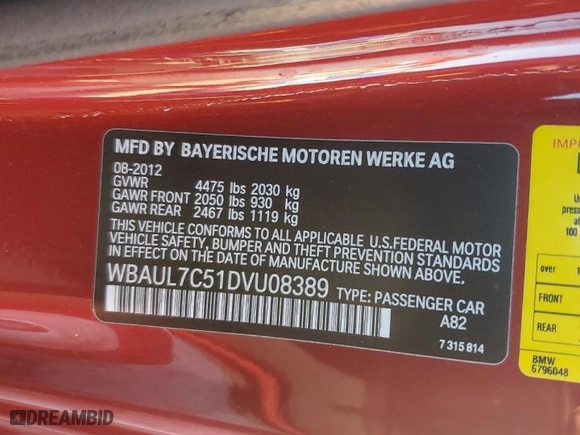 2013 BMW 1 Series 128i with VIN WBAUL7C51DVU08389, listed as a Copart auction lot 80650834 with 63,643 mi miles and Salvage Title. Bid and sale history available at carsss.com. Image 14.