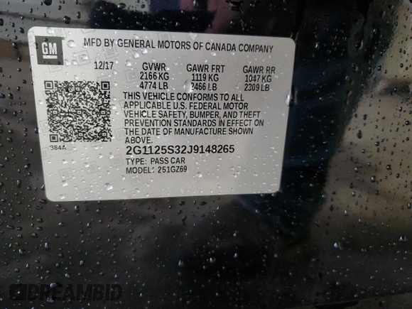 2018 Chevrolet Impala Premier with VIN 2G1125S32J9148265, listed as a Copart auction lot 49815015 with Not Provided miles and Salvage Title. Bid and sale history available at DreamBid. Image 13.