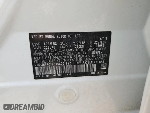 2016 Acura RLX Tech Pkg with VIN JH4KC1F51GC001822, listed as a Copart auction lot 62364984 with 118,509 mi miles and Clean Title. Bid and sale history available at carsss.com. Image 12.