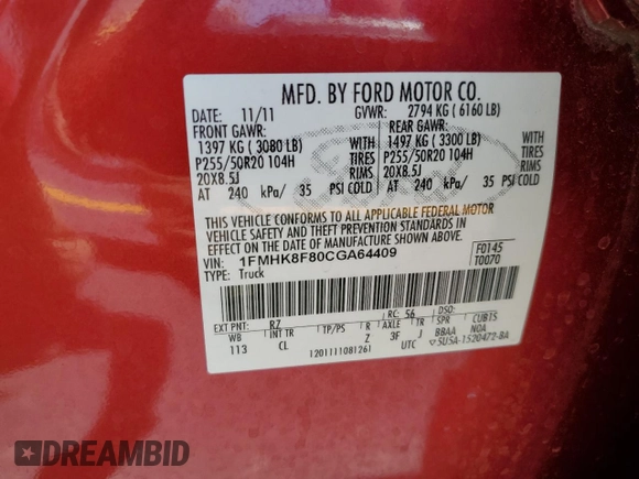 2012 Ford Explorer Limited с VIN 1FMHK8F80CGA64409, выставлен на аукционе Copart как лот 61455355 с пробегом 126 612 миль миль и Списание • Salvage title. История ставок и продаж доступна на DreamBid. Изображение 13.