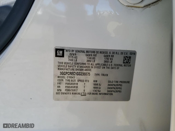 2016 Chevrolet Silverado 1500 LT with VIN 3GCPCREC1GG236675, listed as a Copart auction lot 50381615 with 148,882 mi miles and Salvage Title. Bid and sale history available at carsss.com. Image 15.