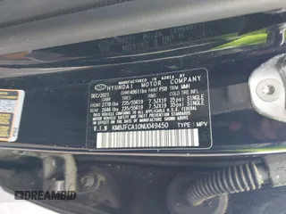 2022 Hyundai Tucson SEL Convenience with VIN KM8JFCA10NU049450, listed as a IAAI auction lot 41915300 with 23,584 mi miles and . Bid and sale history available at carsss.com. Image 9.