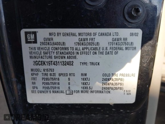 2003 Chevrolet Silverado 1500 LS с VIN 2GCEK19T431132402, выставлен на аукционе IAAI как лот 41278893 с пробегом 167 312 миль миль и . История ставок и продаж доступна на DreamBid. Изображение 9.