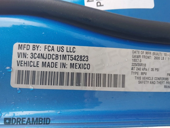 2021 Jeep Compass Limited с VIN 3C4NJDCB1MT542823, выставлен на аукционе IAAI как лот 42313842 с пробегом 97 142 миль миль и . История ставок и продаж доступна на DreamBid. Изображение 9.