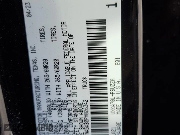 2023 Toyota Tundra 2WD Platinum with VIN 5TFNA5AB0PX026342, listed as a Copart auction lot 44012145 with 34,550 mi miles and Salvage Title. Bid and sale history available at carsss.com. Image 14.