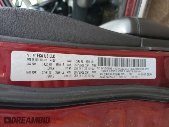 2018 Dodge Durango SXT with VIN 1C4RDJAG5JC372740, listed as a Copart auction lot 58417925 with 143,653 mi miles and Salvage title. Bid and sale history available at DreamBid. Image 13.
