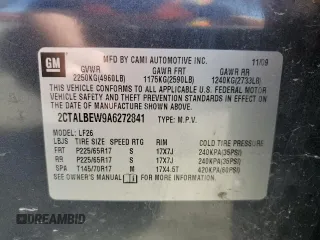 2010 GMC Terrain SLE-1 with VIN 2CTALBEW9A6272841, listed as a Copart auction lot 55102215 with 212,350 mi miles and Clean Title. Bid and sale history available at carsss.com. Image 13.