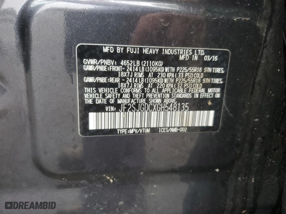 2016 Subaru Forester 2.0XT Premium with VIN JF2SJGDCXGH548135, listed as a Copart auction lot 53946615 with 62,983 mi miles and Salvage Title. Bid and sale history available at carsss.com. Image 13.