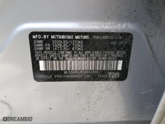 2018 Mitsubishi Mirage ES with VIN ML32A3HJ8JH014769, listed as a Copart auction lot 48218615 with 98,591 mi miles and Salvage Title. Bid and sale history available at carsss.com. Image 14.