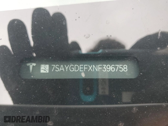 2022 Tesla Model Y Performance with VIN 7SAYGDEFXNF396758, listed as a Copart auction lot 59006365 with 47,882 mi miles and Salvage title. Bid and sale history available at DreamBid. Image 14.