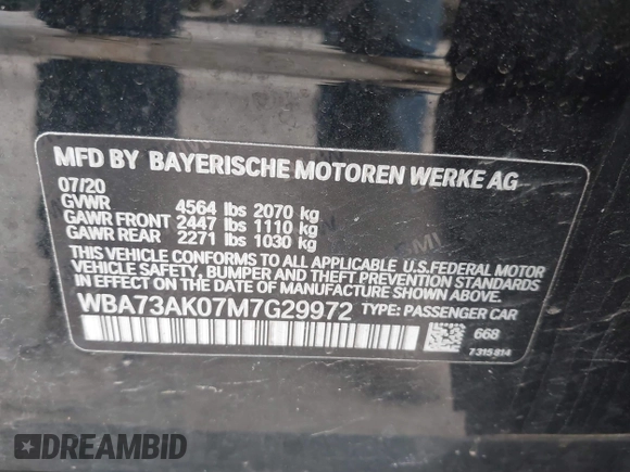 2021 BMW 2 Series 228i xDrive with VIN WBA73AK07M7G29972, listed as a IAAI auction lot 41880716 with 37,875 mi miles and . Bid and sale history available at DreamBid. Image 9.