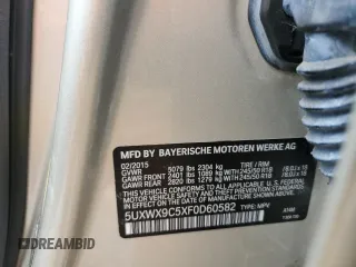 2015 BMW X3 xDrive28i with VIN 5UXWX9C5XF0D60582, listed as a Copart auction lot 56745305 with 77,376 mi miles and Salvage Title. Bid and sale history available at DreamBid. Image 13.