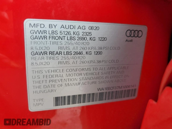 2021 Audi Q3 S line Premium Plus with VIN WA1EECF37M1006141, listed as a Copart auction lot 63611225 with 43,996 mi miles and Non repairable. Bid and sale history available at DreamBid. Image 14.