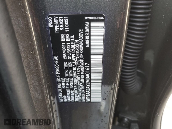 2021 Porsche Cayenne with VIN WP1AA2AY2MDA01617, listed as a Copart auction lot 44711725 with 38,663 mi miles and Salvage title. Bid and sale history available at DreamBid. Image 13.