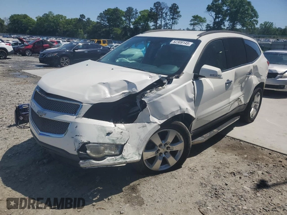 2012 Chevrolet Traverse LTZ z VIN 1GNKRLED5CJ233616, wystawiony jako Copart lot #52309145 z przebiegiem Nie podano mil oraz Szkoda całkowita • Salvage title. Historia ofert i sprzedaży dostępna na DreamBid. Obrazek 1.