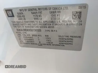 2016 GMC Terrain SLE with VIN 2GKALMEKXG6136929, listed as a IAAI auction lot 42083161 with 63,793 mi miles and . Bid and sale history available at DreamBid. Image 9.
