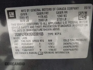 2016 Chevrolet Equinox LT with VIN 2GNFLFEK0G6338103, listed as a IAAI auction lot 42149874 with 154,327 mi miles and . Bid and sale history available at carsss.com. Image 9.