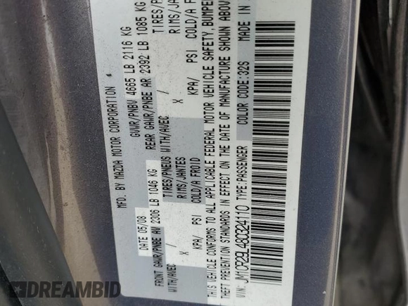 2008 Mazda 5 Grand Touring with VIN JM1CR29L480324110, listed as a Copart auction lot 51169715 with 144,633 mi miles and Salvage title. Bid and sale history available at DreamBid. Image 13.