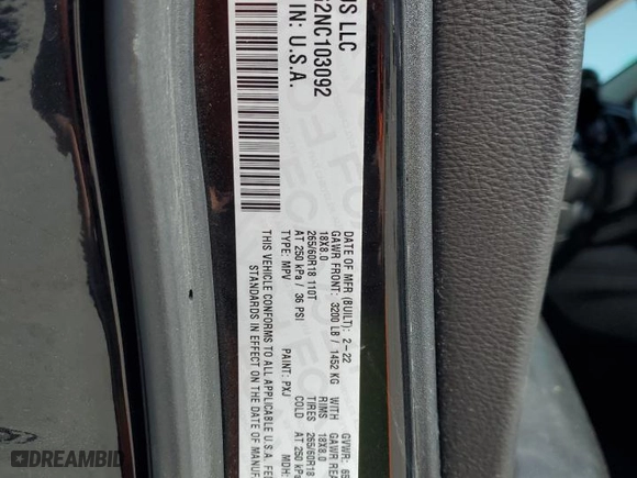 2022 Dodge Durango SXT with VIN 1C4RDHAG2NC103092, listed as a Copart auction lot 46909425 with 92,070 mi miles and Salvage Title. Bid and sale history available at carsss.com. Image 15.